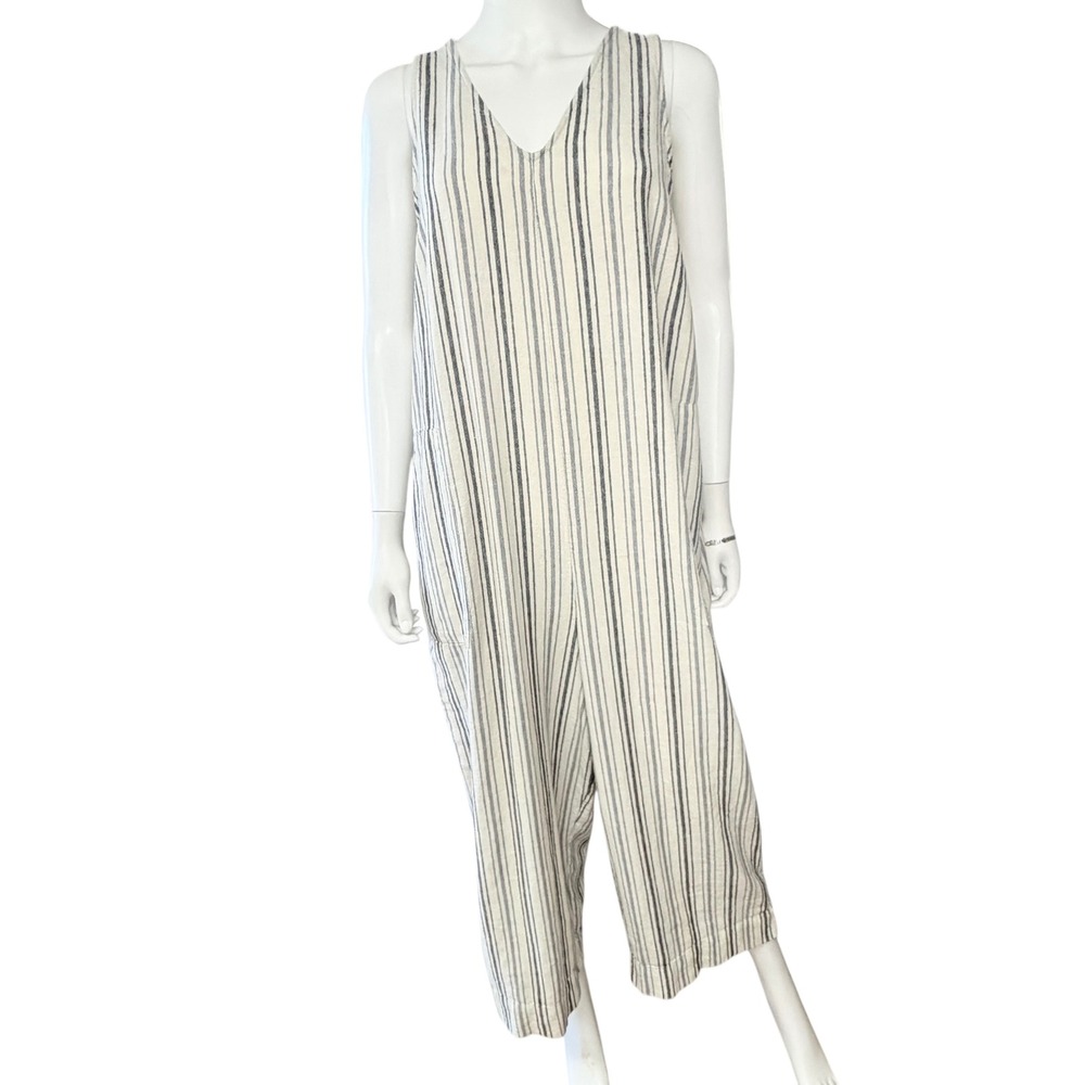 Coastal Linen Jumpsuit Striped Wide Leg Minimalist Boho Beachy Relaxed